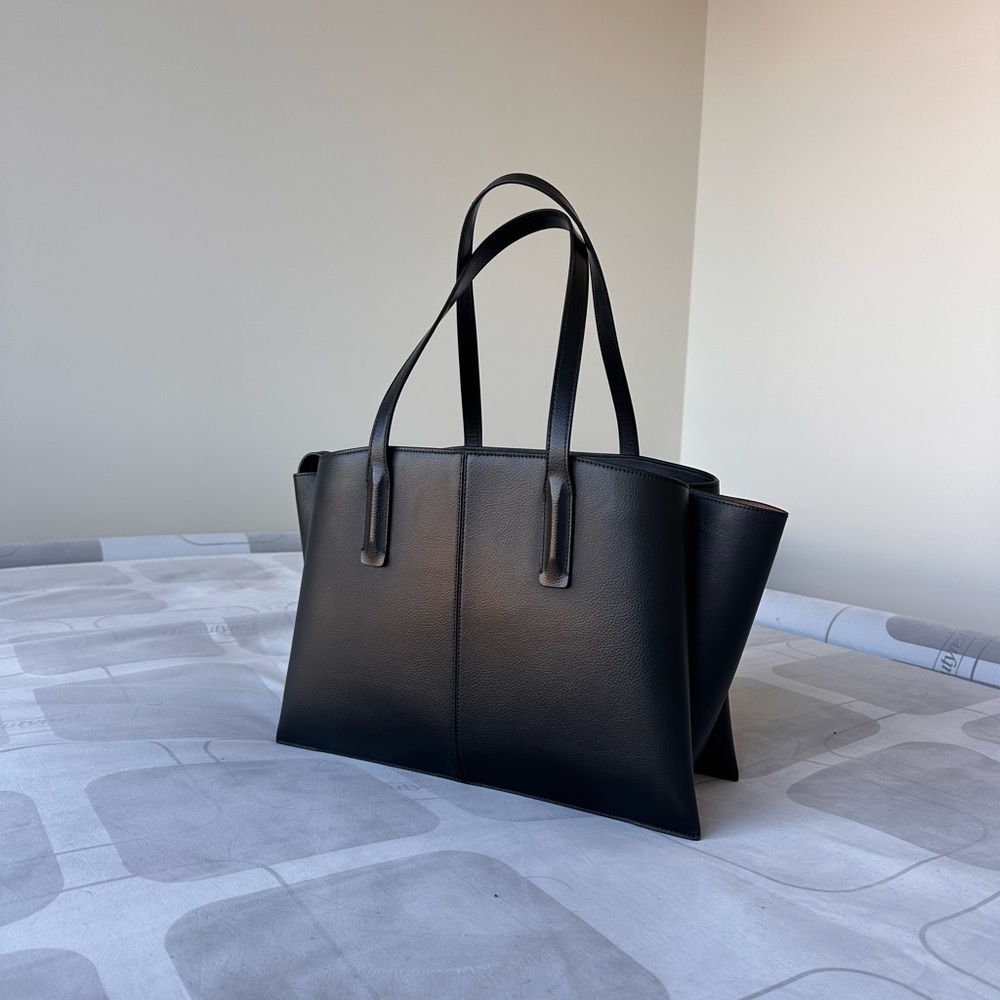 Black Leather Tote Bag - Classic Women's Tote - Picture 3 of 5